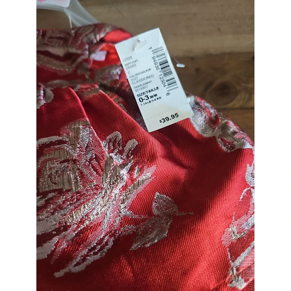 The Children's Place Baby Girl 0-3M Red Metallic Floral Party Dress NWT